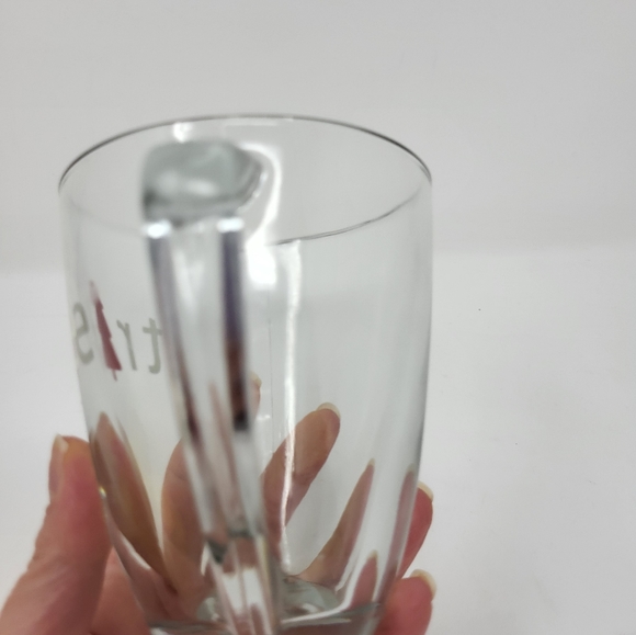 2 Glass Coffee Cups Mugs 16 oz. triangle handle glass Christmas Tree See Thru - Picture 6 of 11